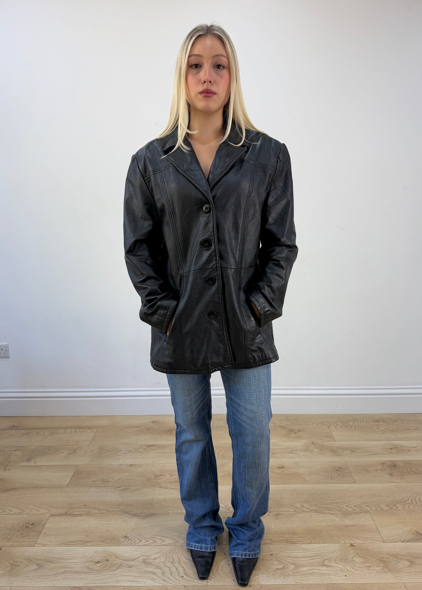 large black real leather jacket photo 1