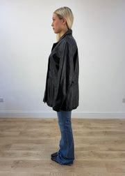 large black real leather jacket photo 4