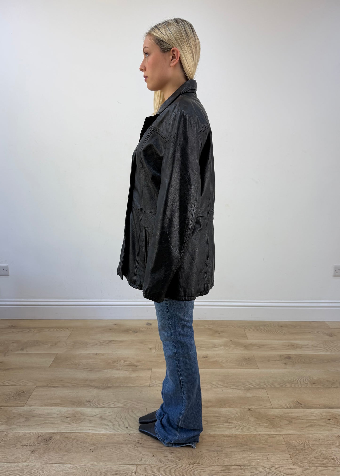 large black real leather jacket photo 4