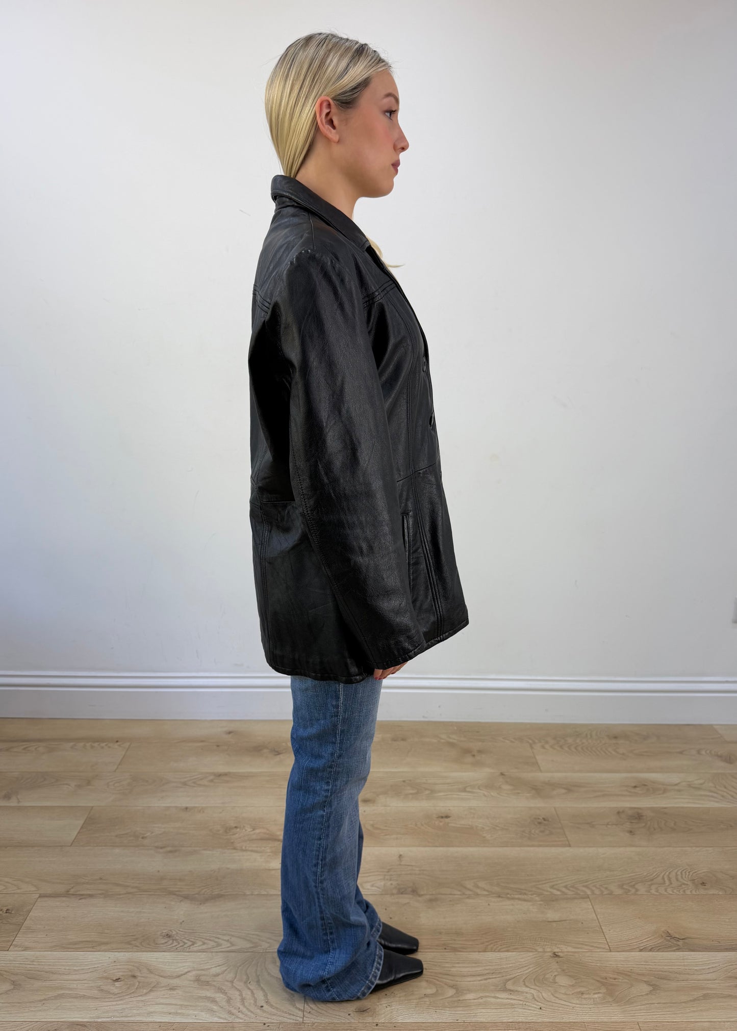 large black real leather jacket photo 6