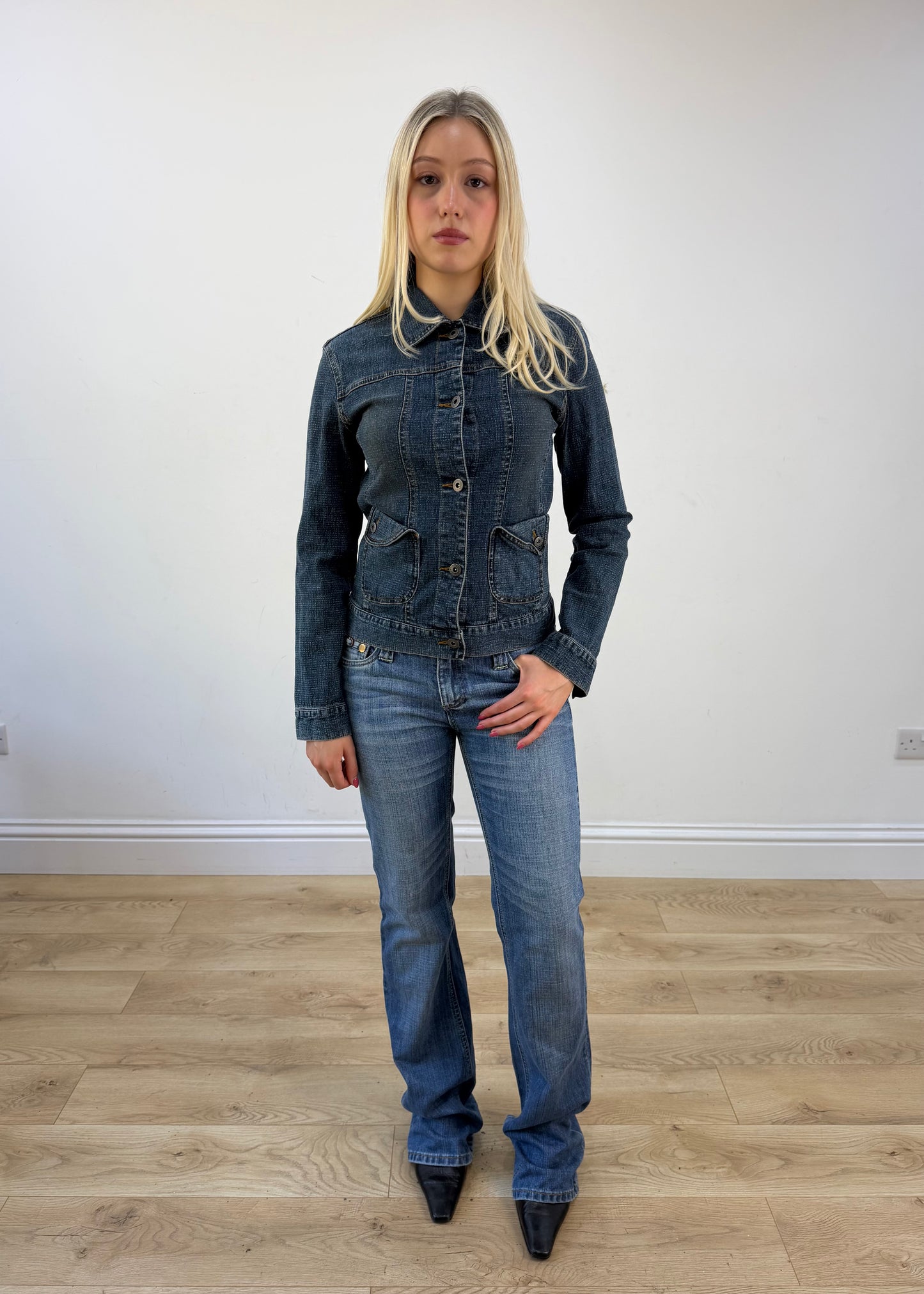 medium dark wash denim jacket photo 1