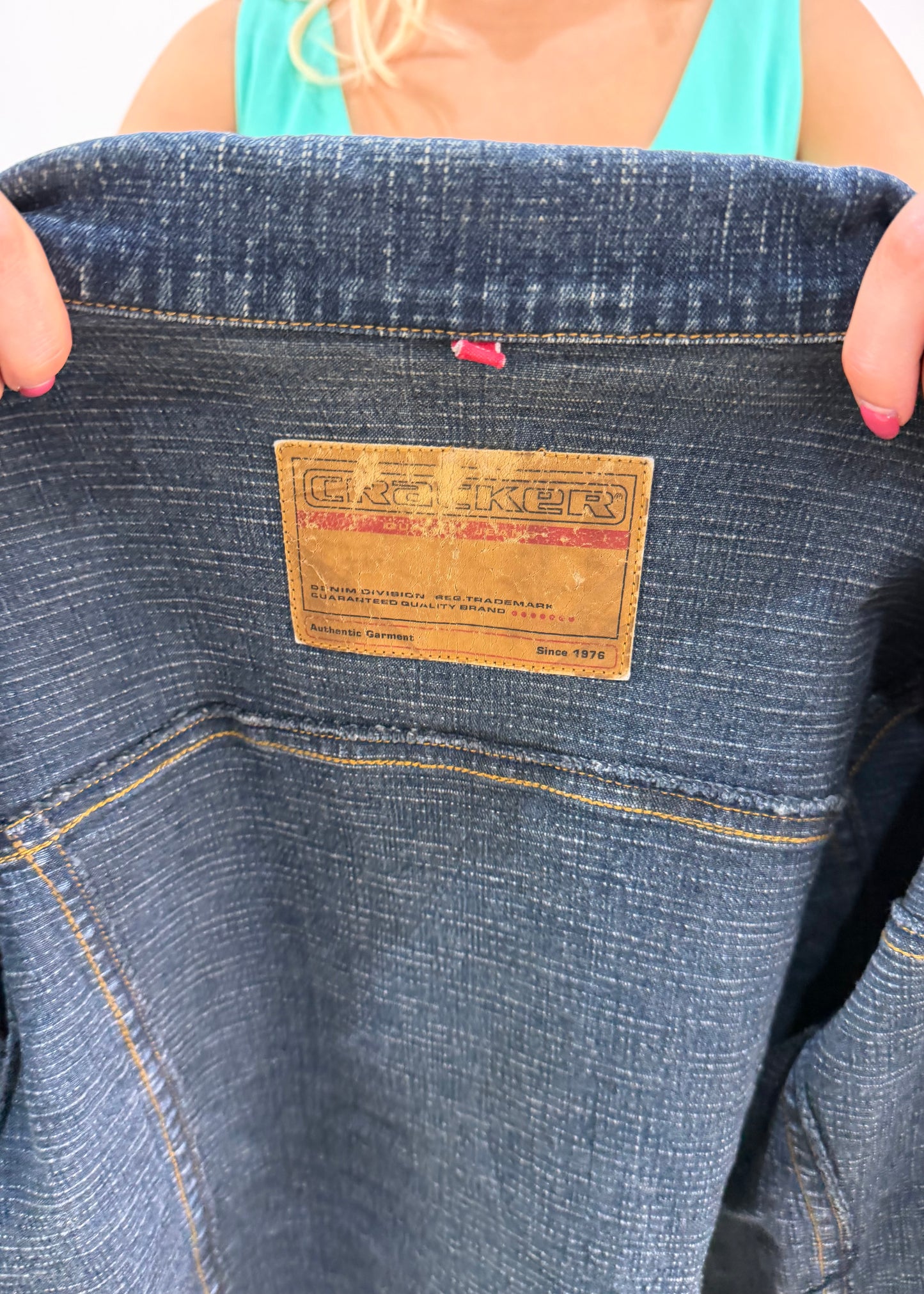 medium dark wash denim jacket photo 8