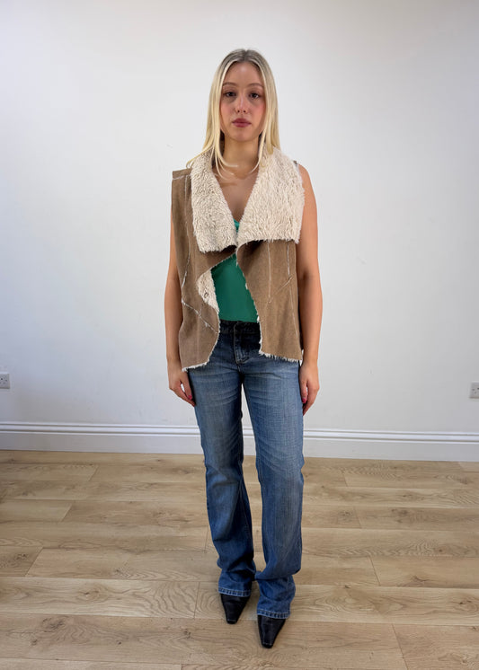 small brown suede fleece gilet photo 1