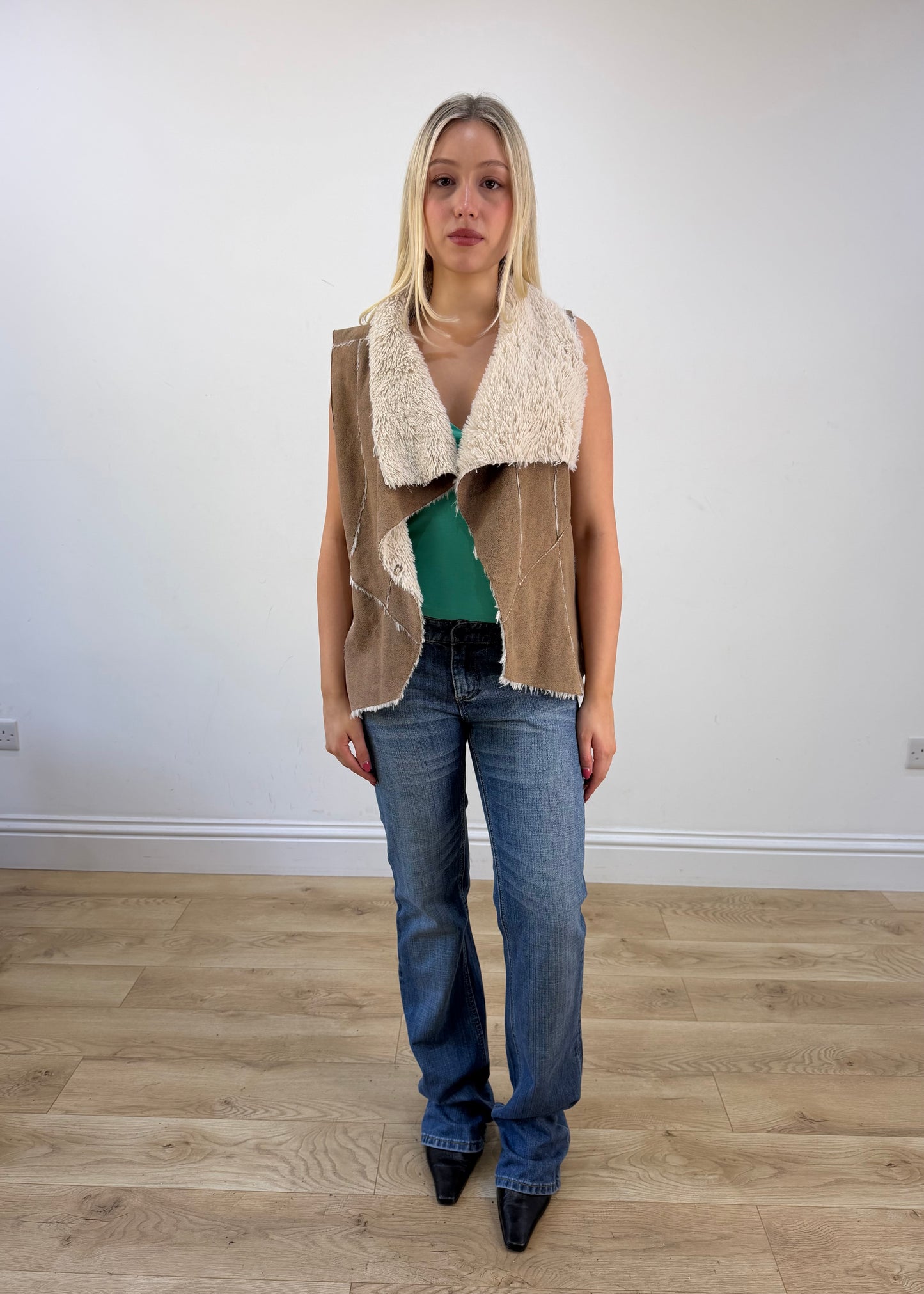 small brown suede fleece gilet photo 1
