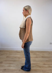 small brown suede fleece gilet photo 4