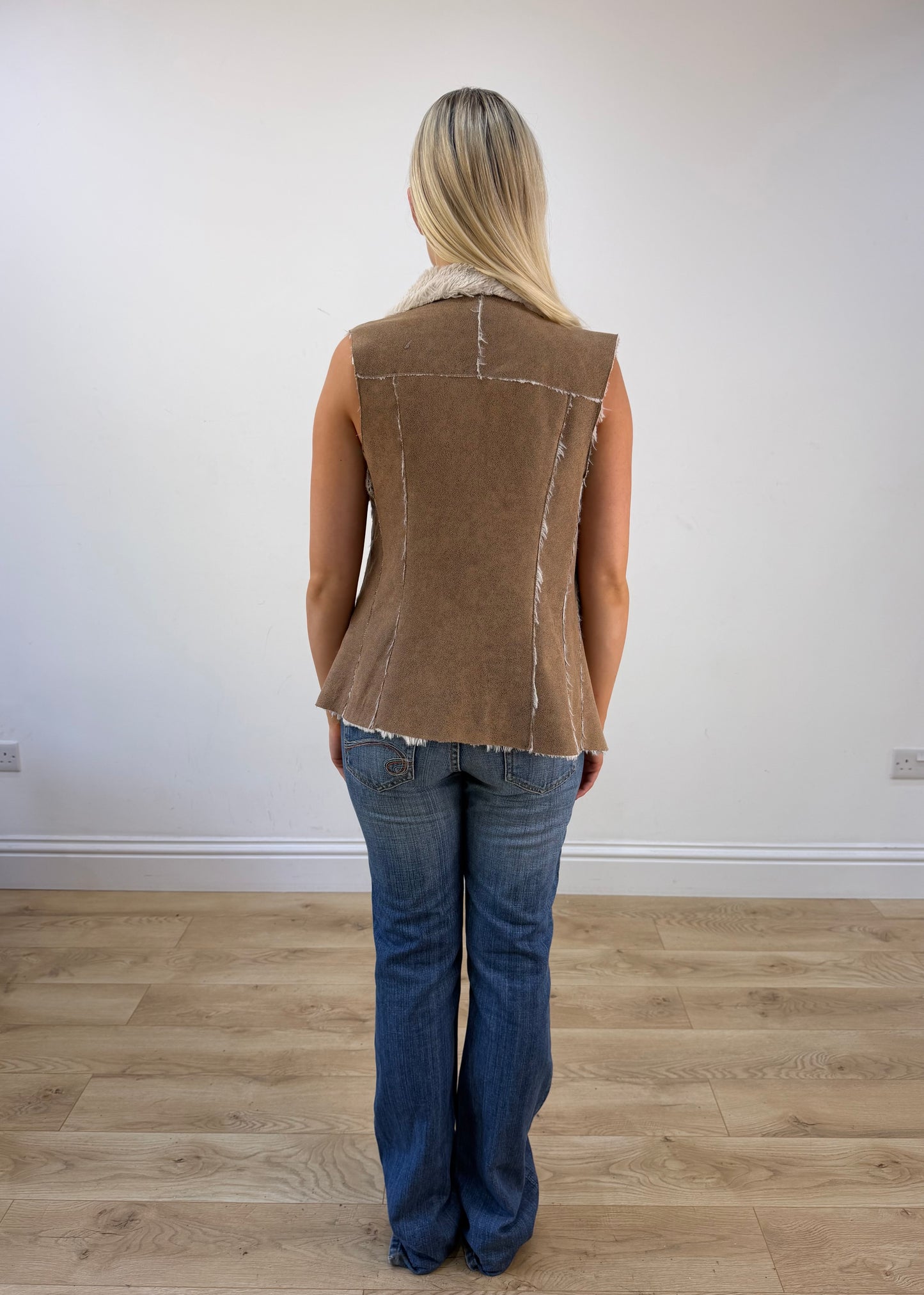 small brown suede fleece gilet photo 5