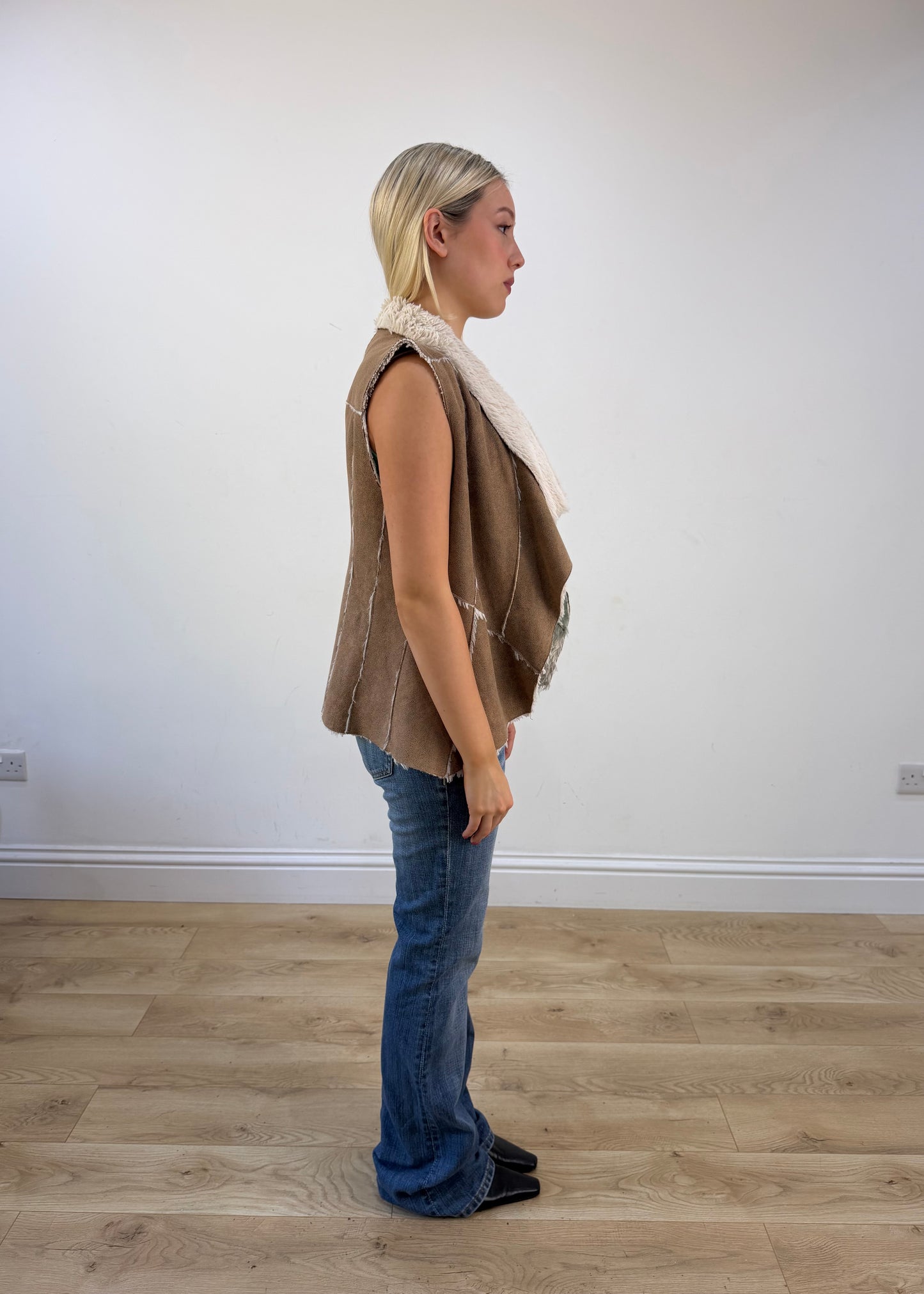 small brown suede fleece gilet photo 6