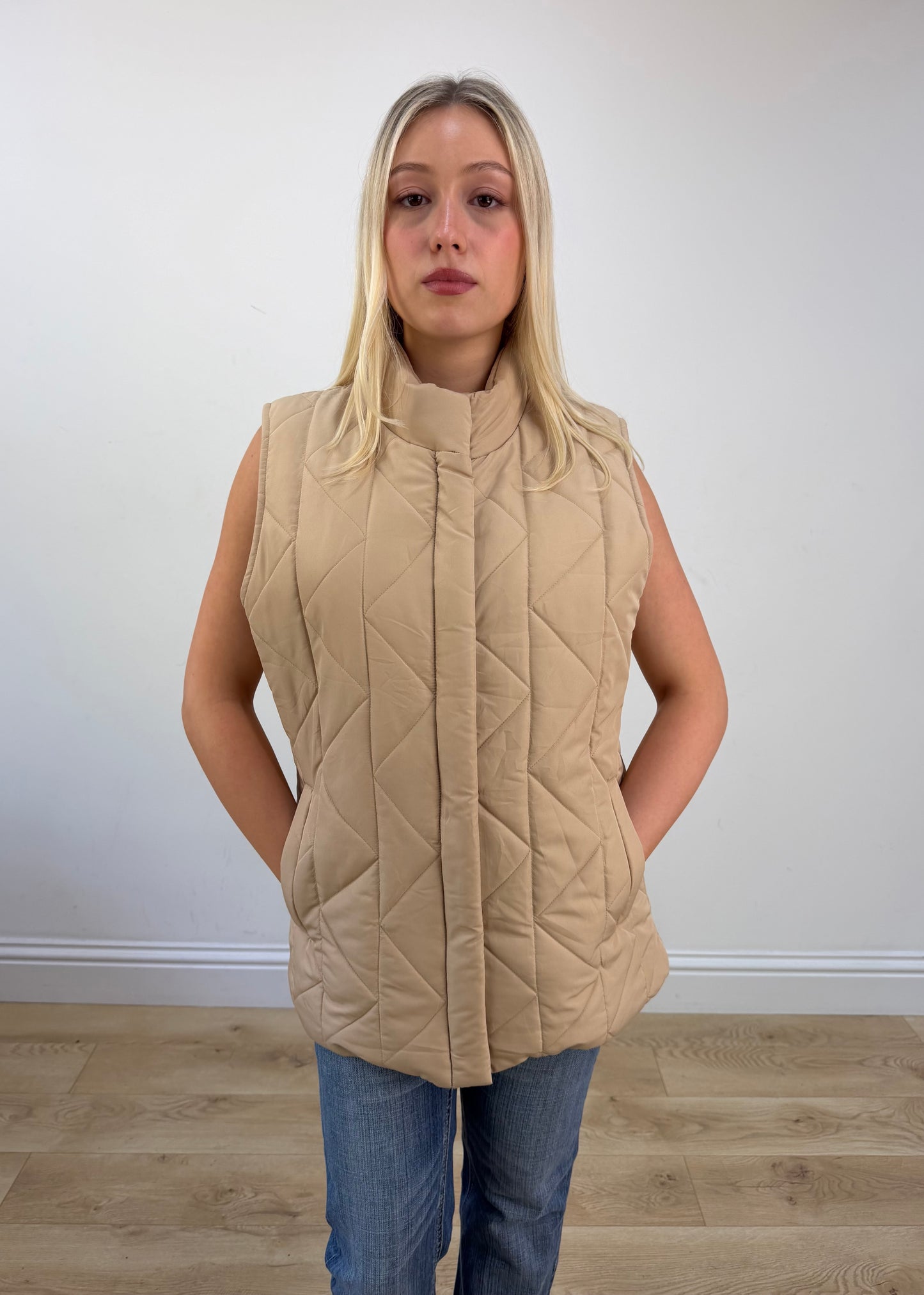 large beige quilted gilet photo 2