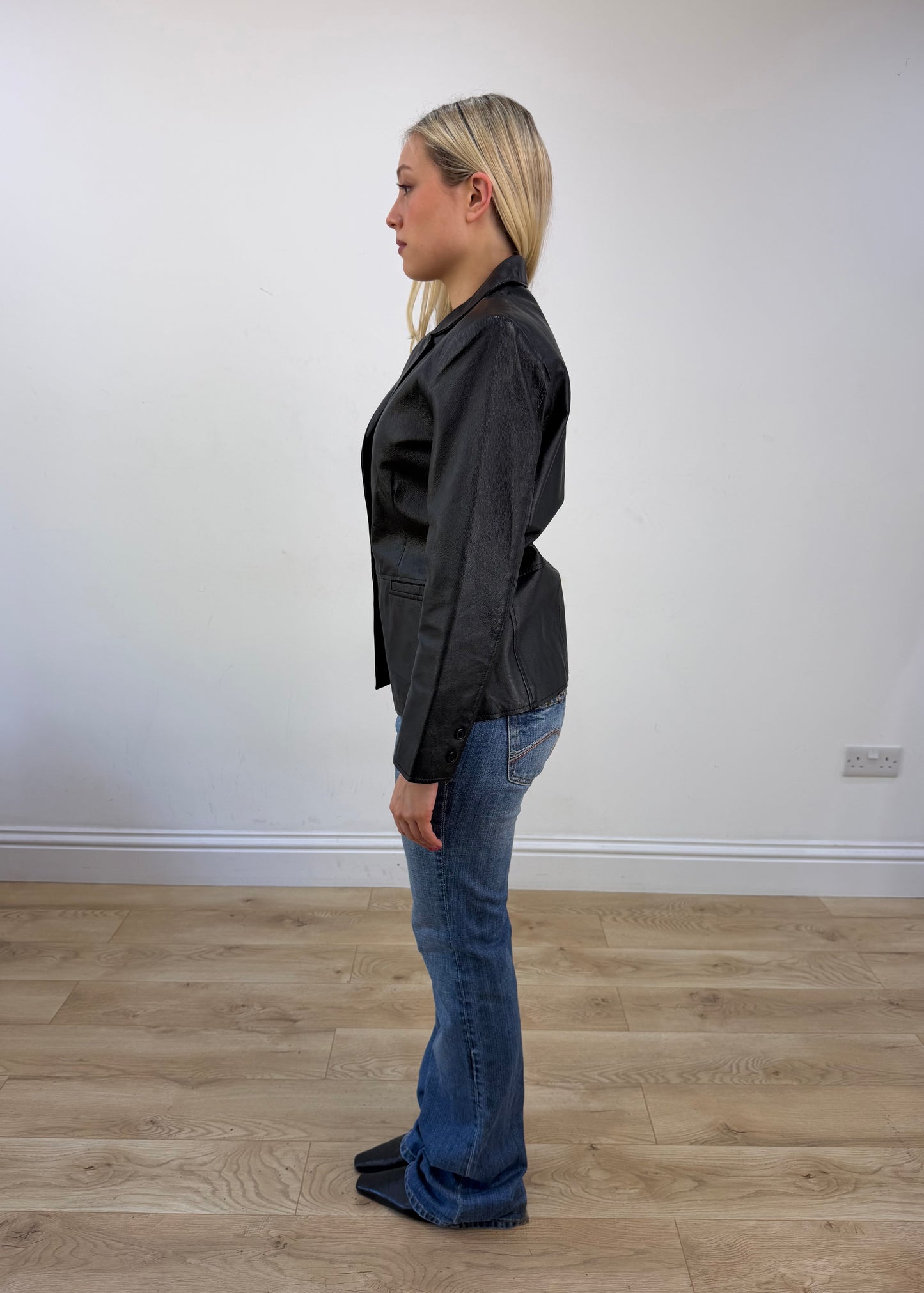 medium black clio leather blazer photo 5