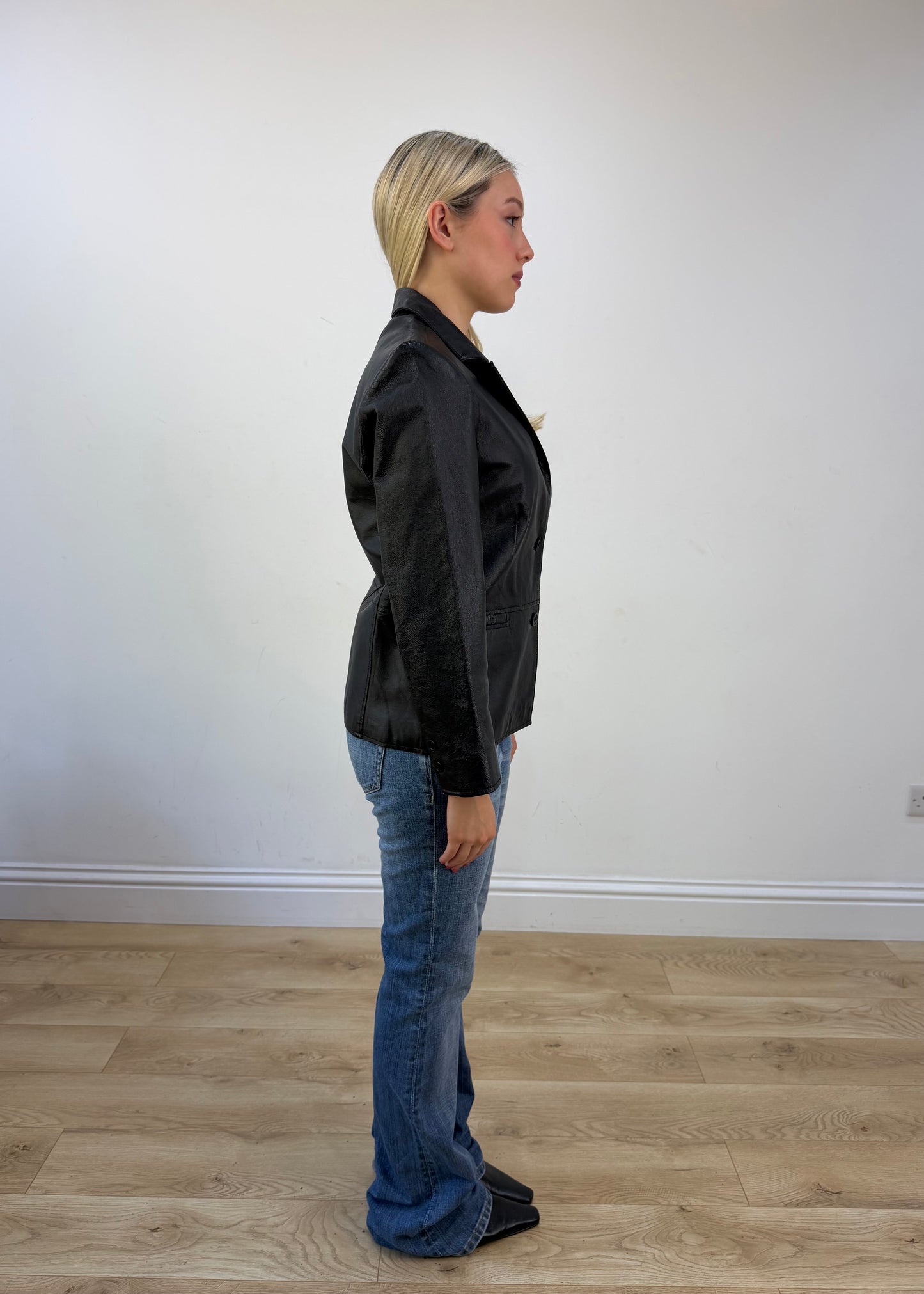 medium black clio leather blazer photo 7