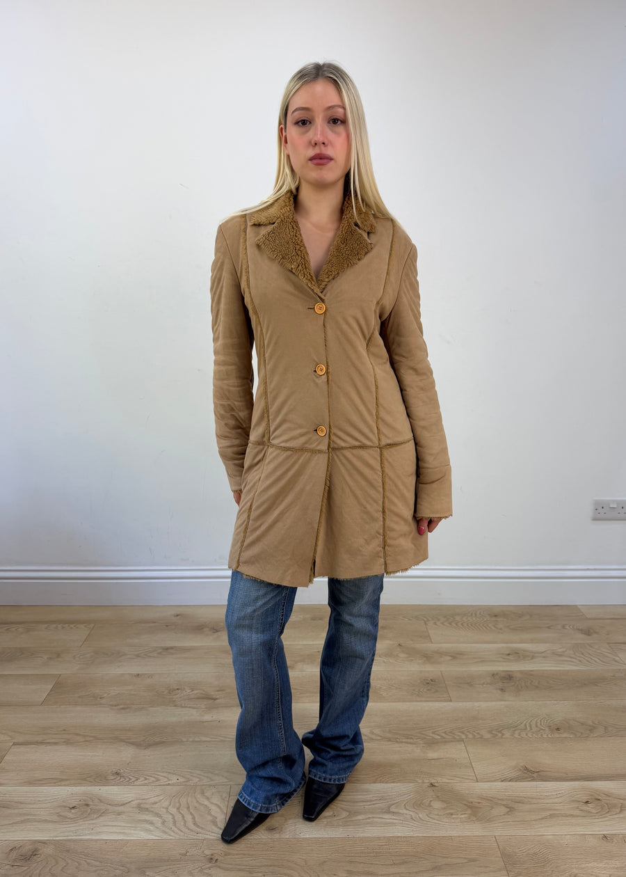 small tan afghan faux fur coat photo 1