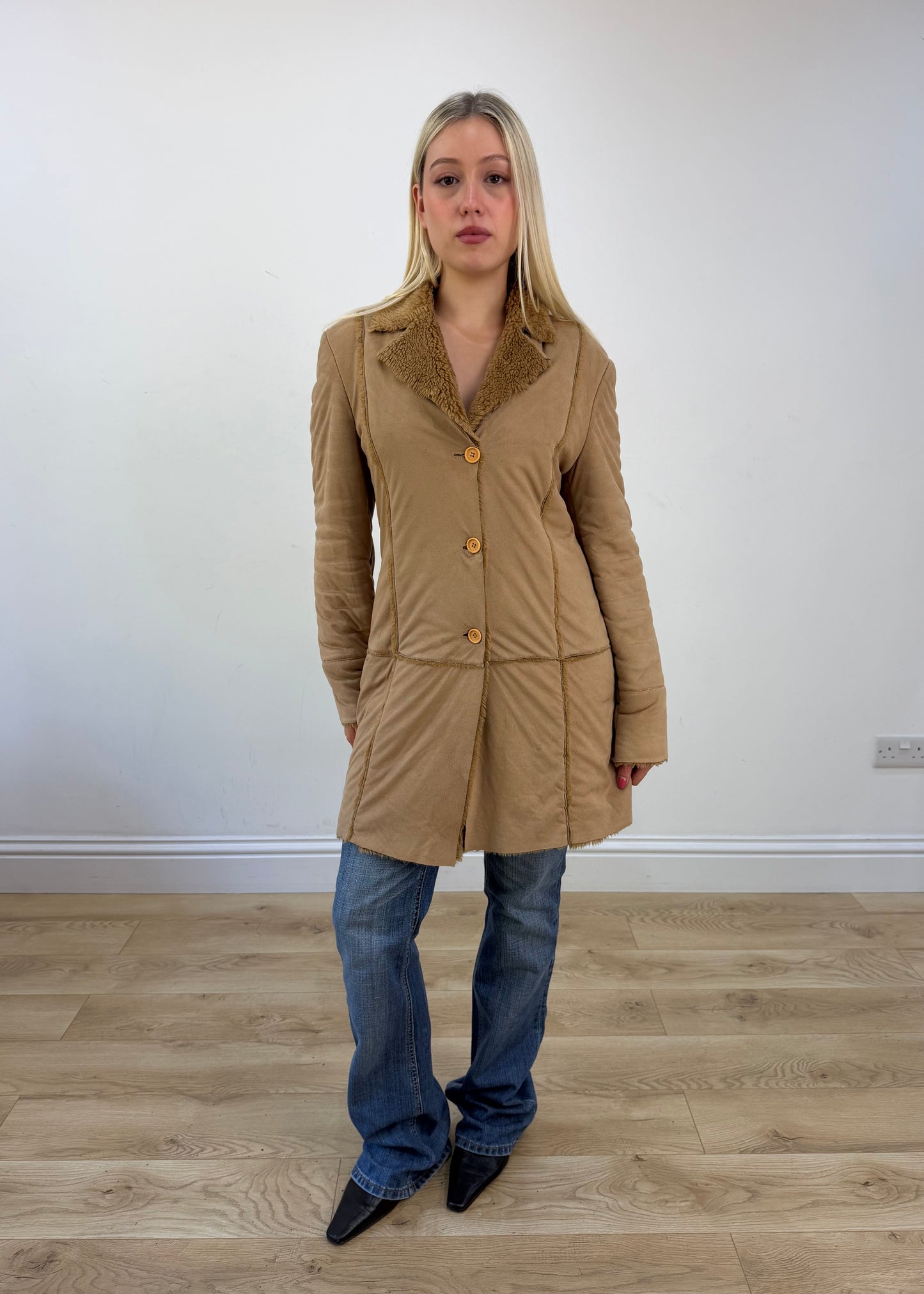 small tan afghan faux fur coat photo 1