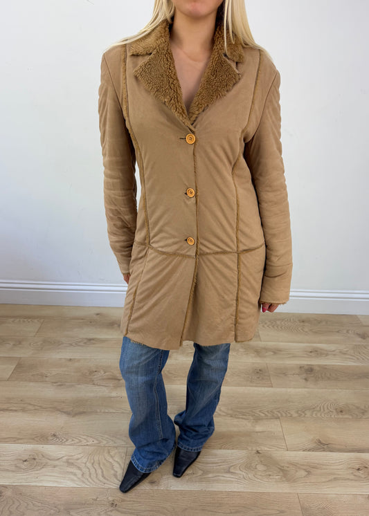small tan afghan faux fur coat photo 3