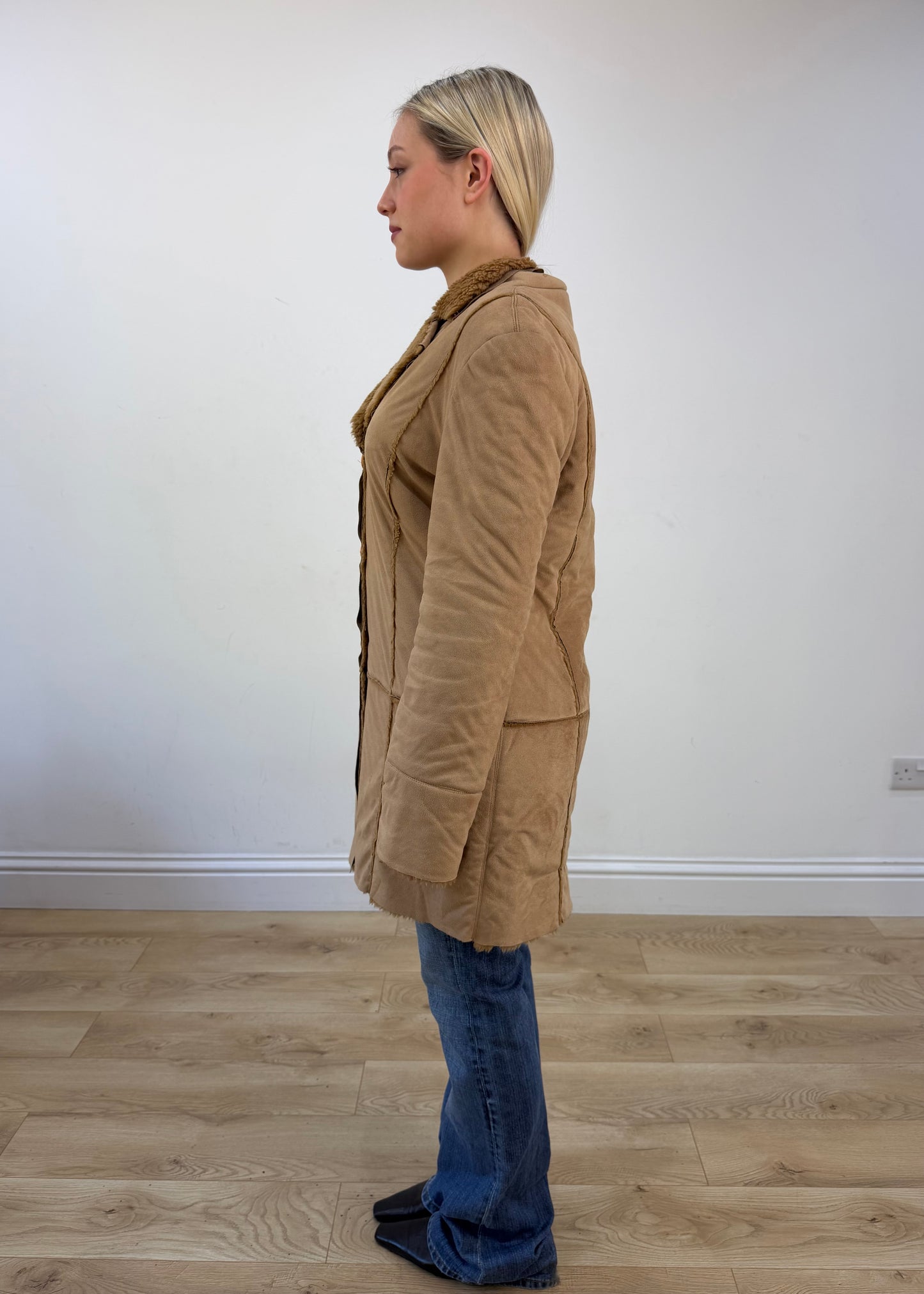 small tan afghan faux fur coat photo 4