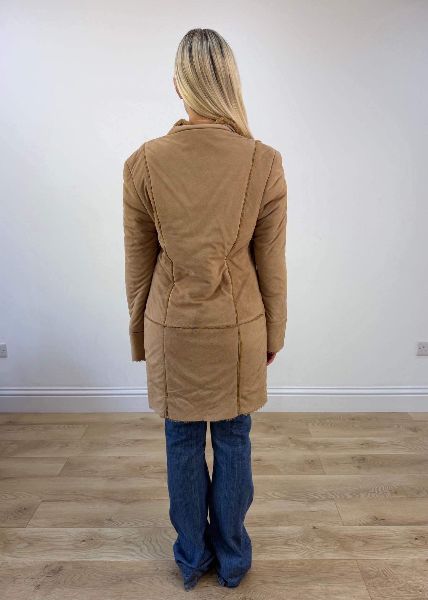 small tan afghan faux fur coat photo 5