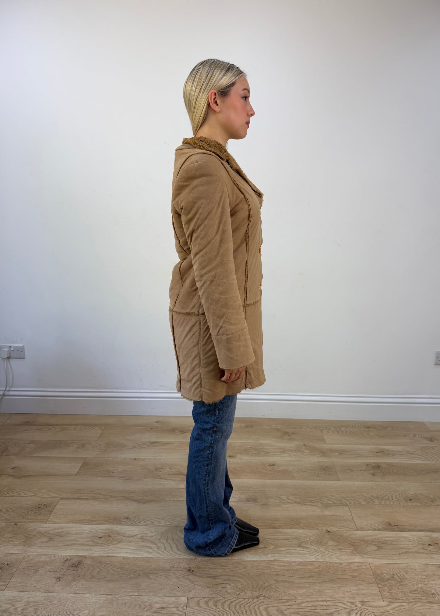 small tan afghan faux fur coat photo 6