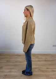 small beige leather zip jacket photo 4