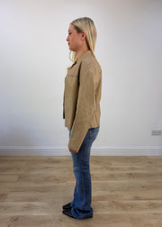 small beige leather zip jacket photo 5