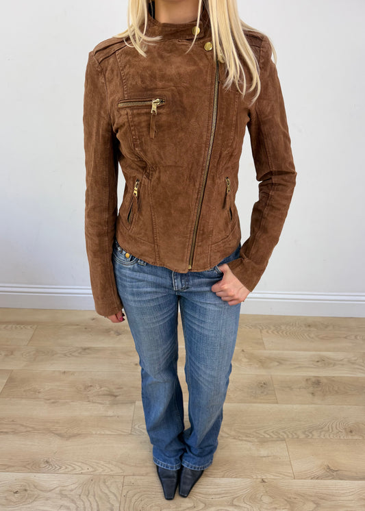 extra small brown faux leather zip jacket photo 5