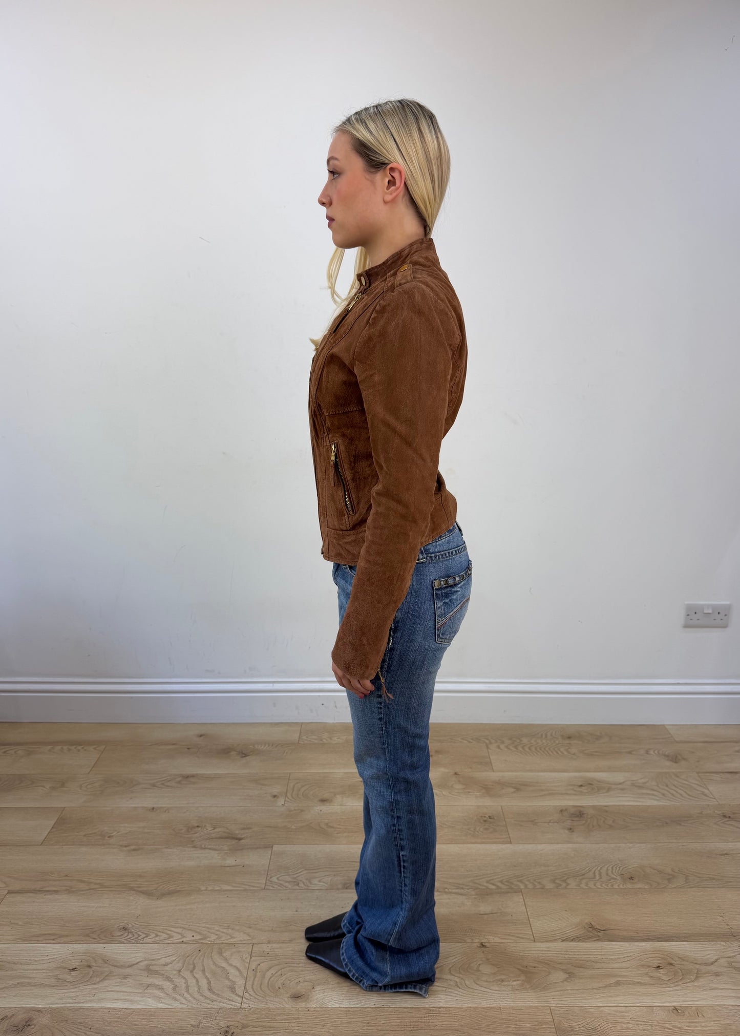 extra small brown faux leather zip jacket photo 6