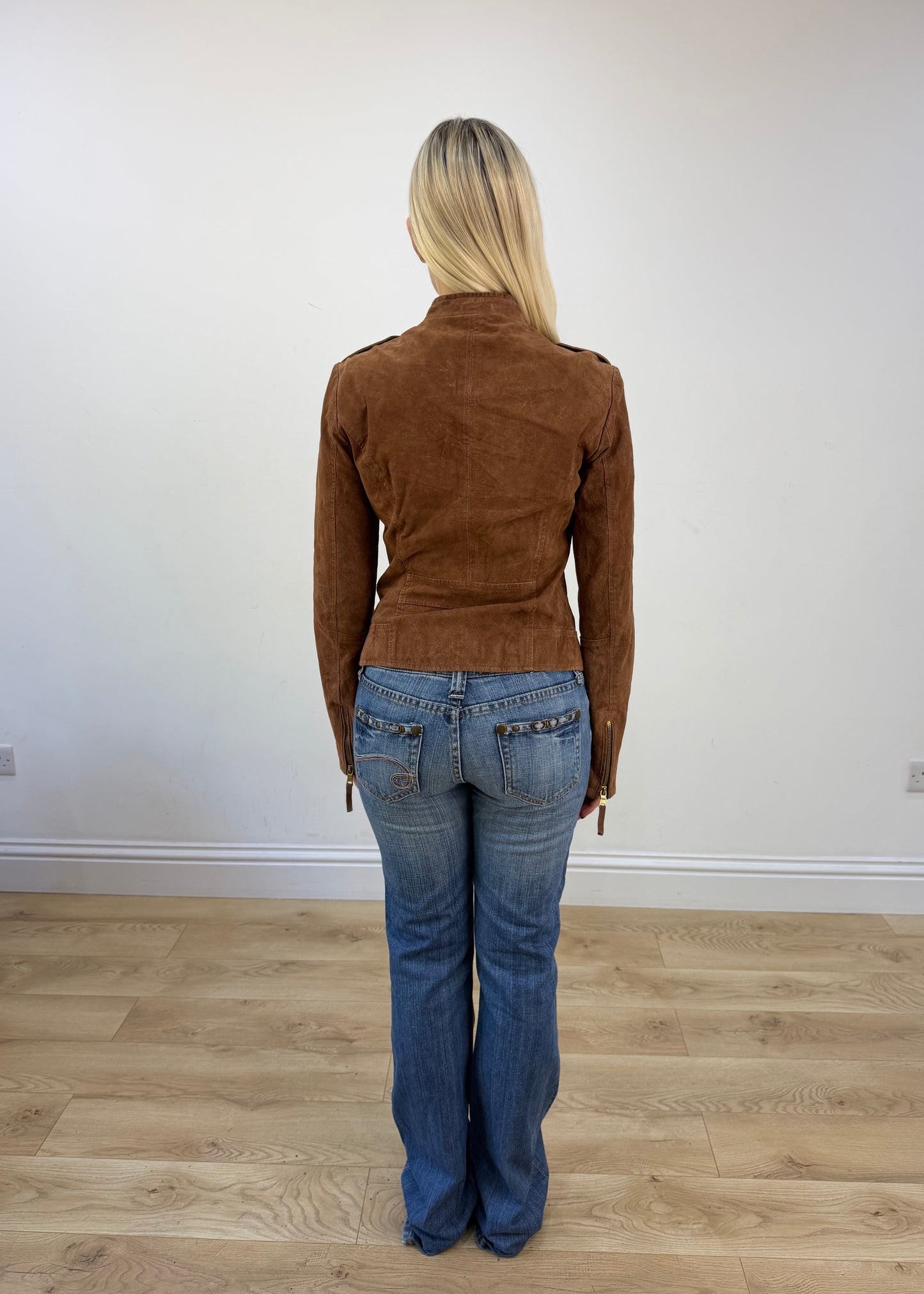 extra small brown faux leather zip jacket photo 7
