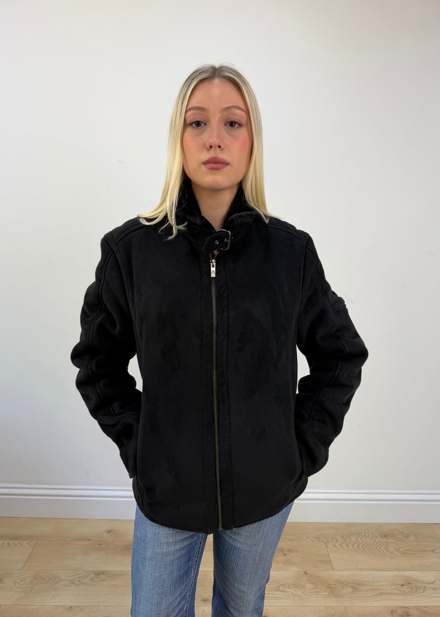 small black suede faux fur jacket photo 2