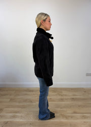 small black suede faux fur jacket photo 6