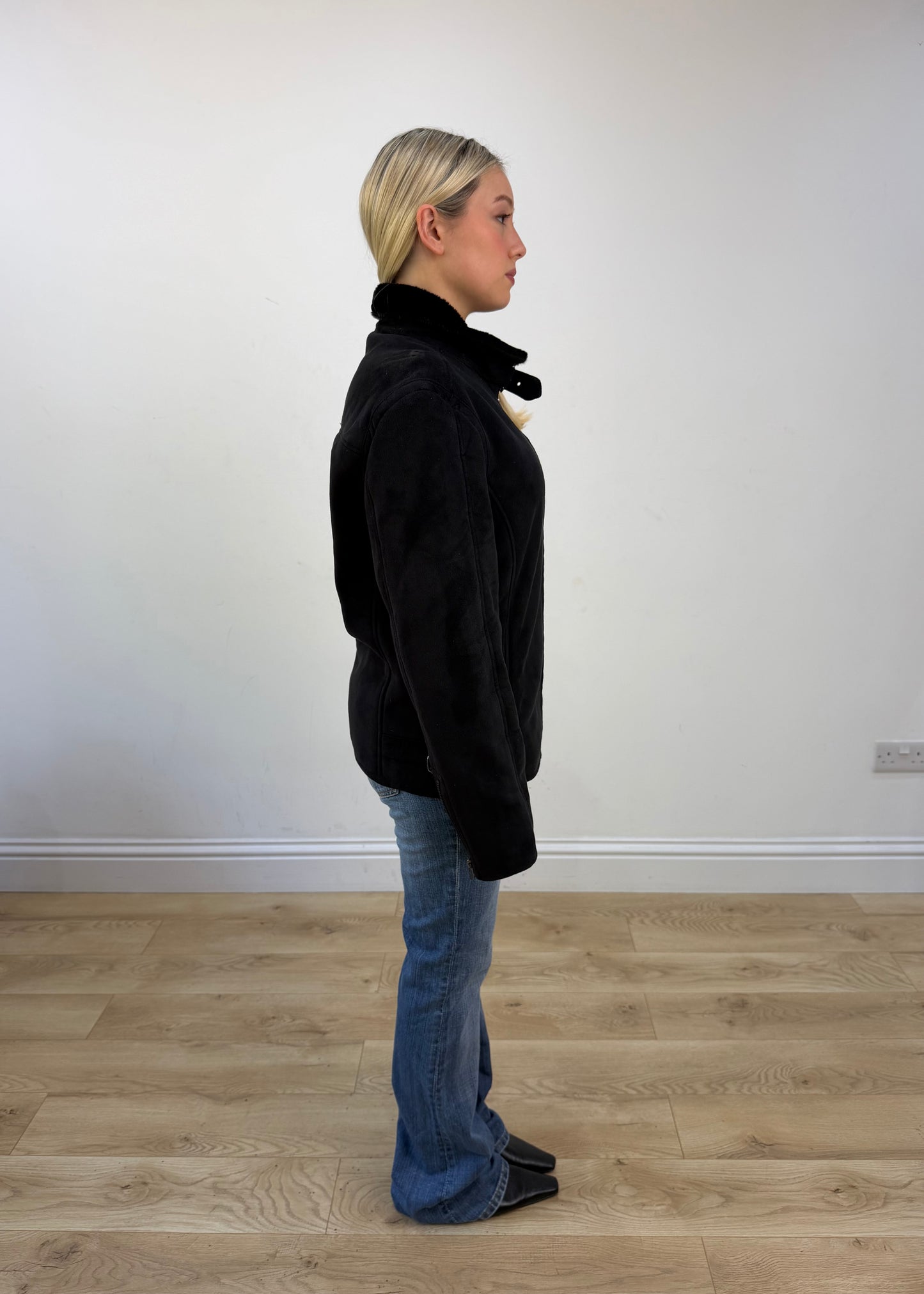 small black suede faux fur jacket photo 6