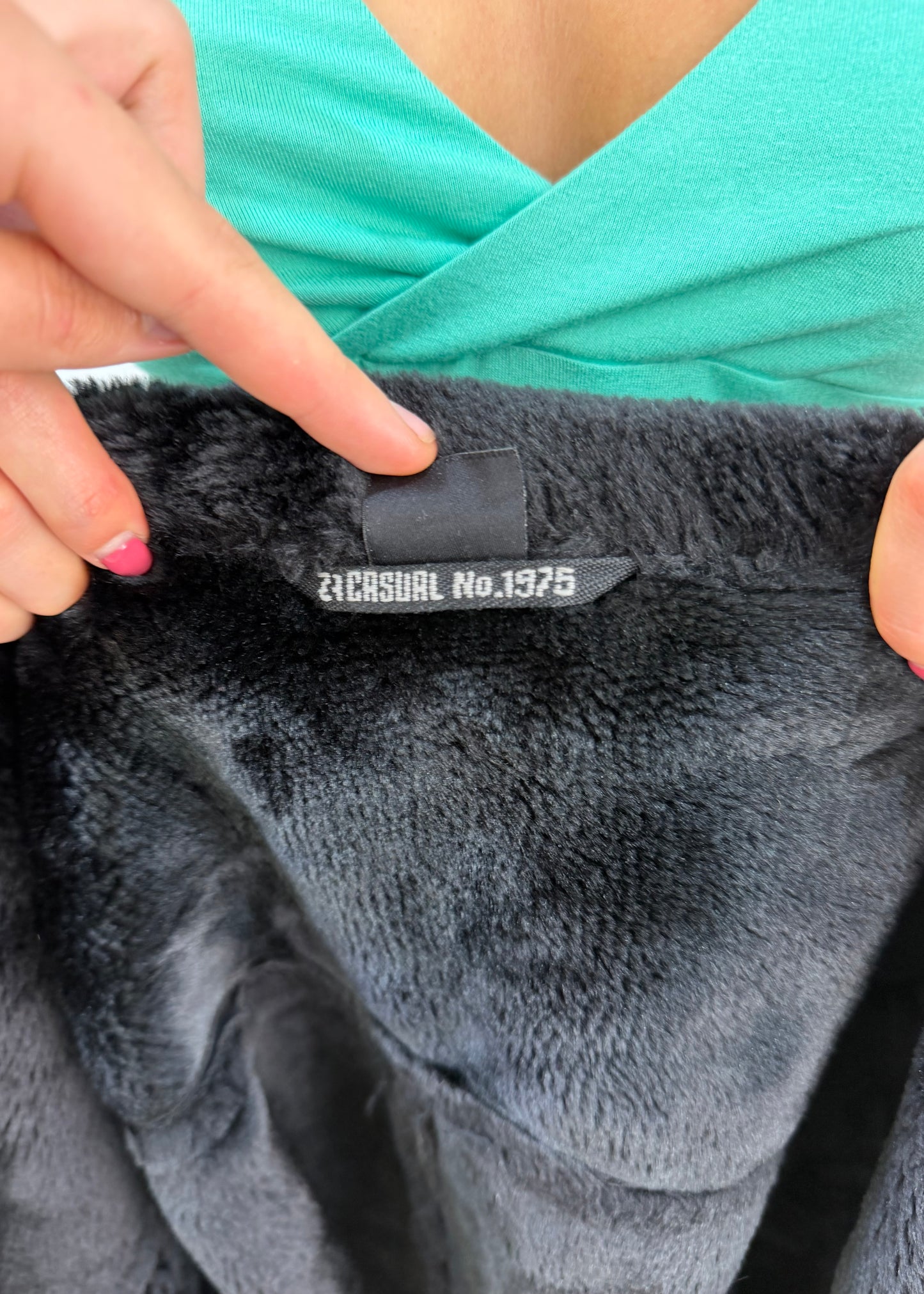 small black suede faux fur jacket photo 8