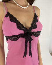 pink and black lace slip mini dress detail view 03