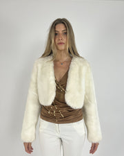white faux-fur style cropped jacket front view