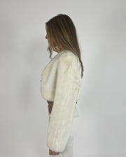 white faux-fur style cropped jacket detail view 01