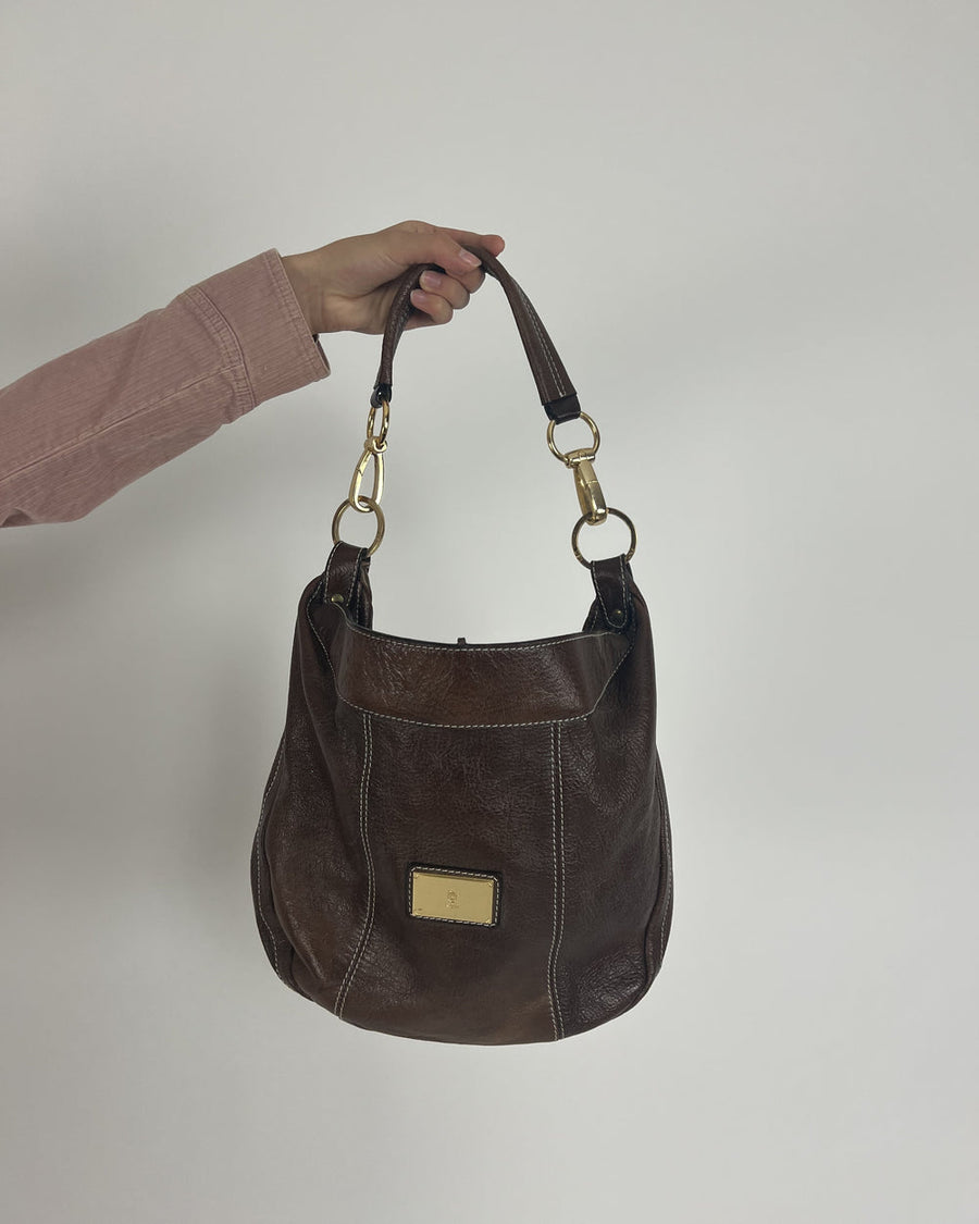 dark brown hobo shoulder bag front view