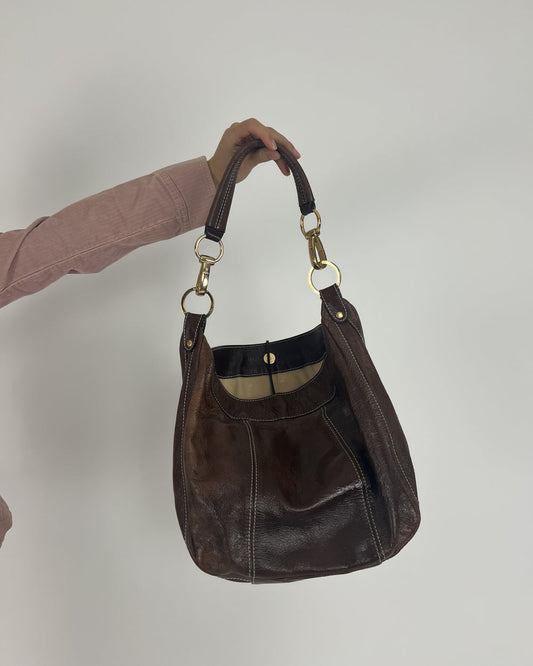 dark brown hobo shoulder bag back view
