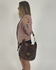 dark brown hobo shoulder bag detail view 01