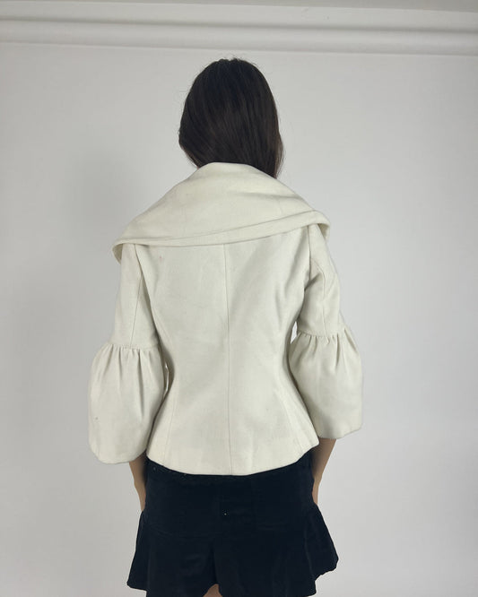 white double-breasted flared-sleeve jacket back view