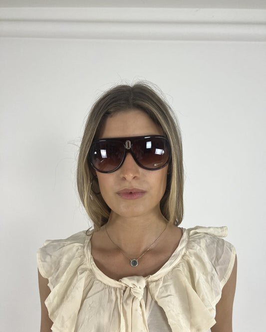 brown oversized shield sunglasses front view
