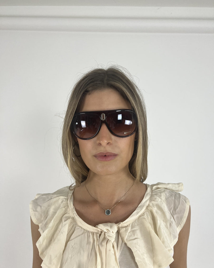 brown oversized shield sunglasses front view