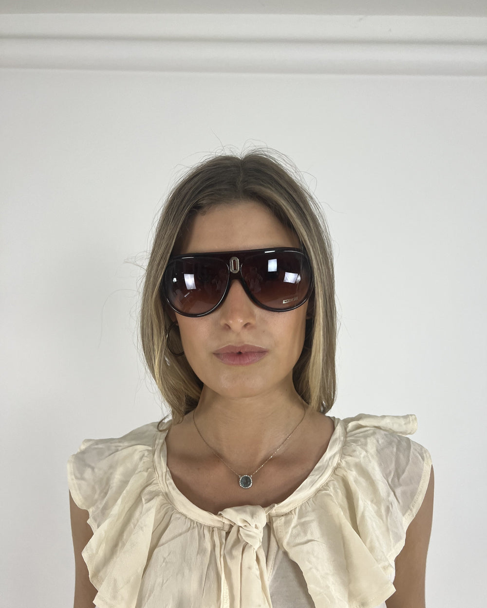 brown oversized shield sunglasses front view