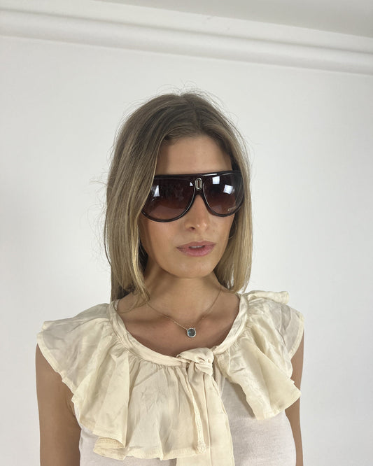 brown oversized shield sunglasses back view