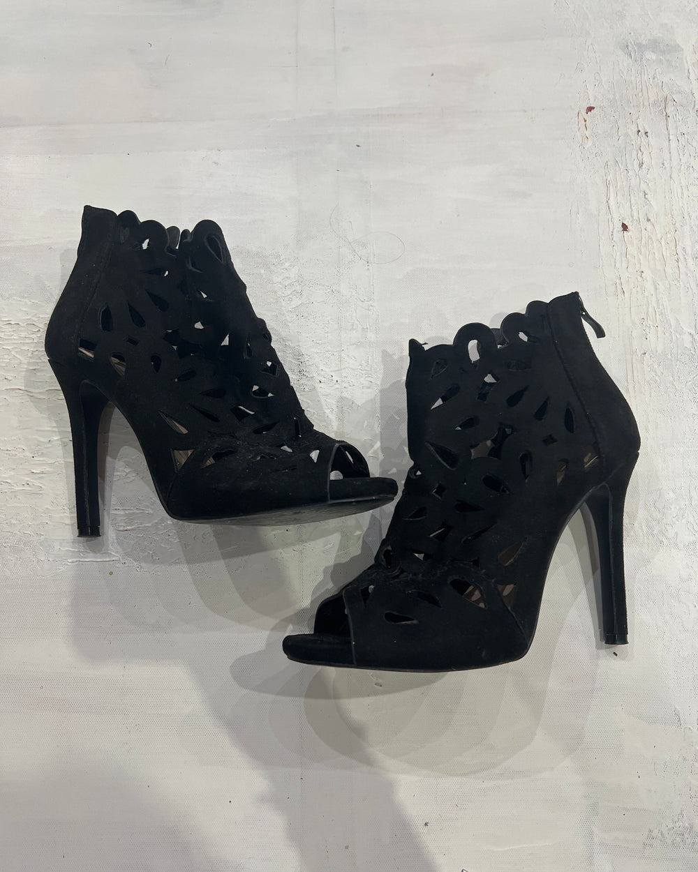 gossip girl drop | uk 5 black caged peep-toe ankle boots