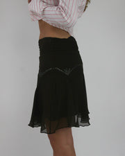 gossip girl drop | small brown beaded chiffon midi skirt