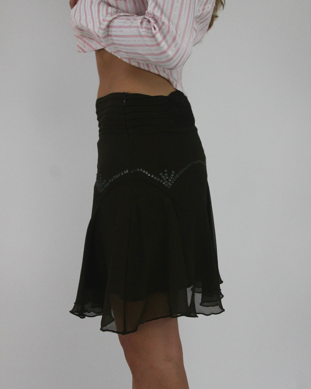 gossip girl drop | small brown beaded chiffon midi skirt