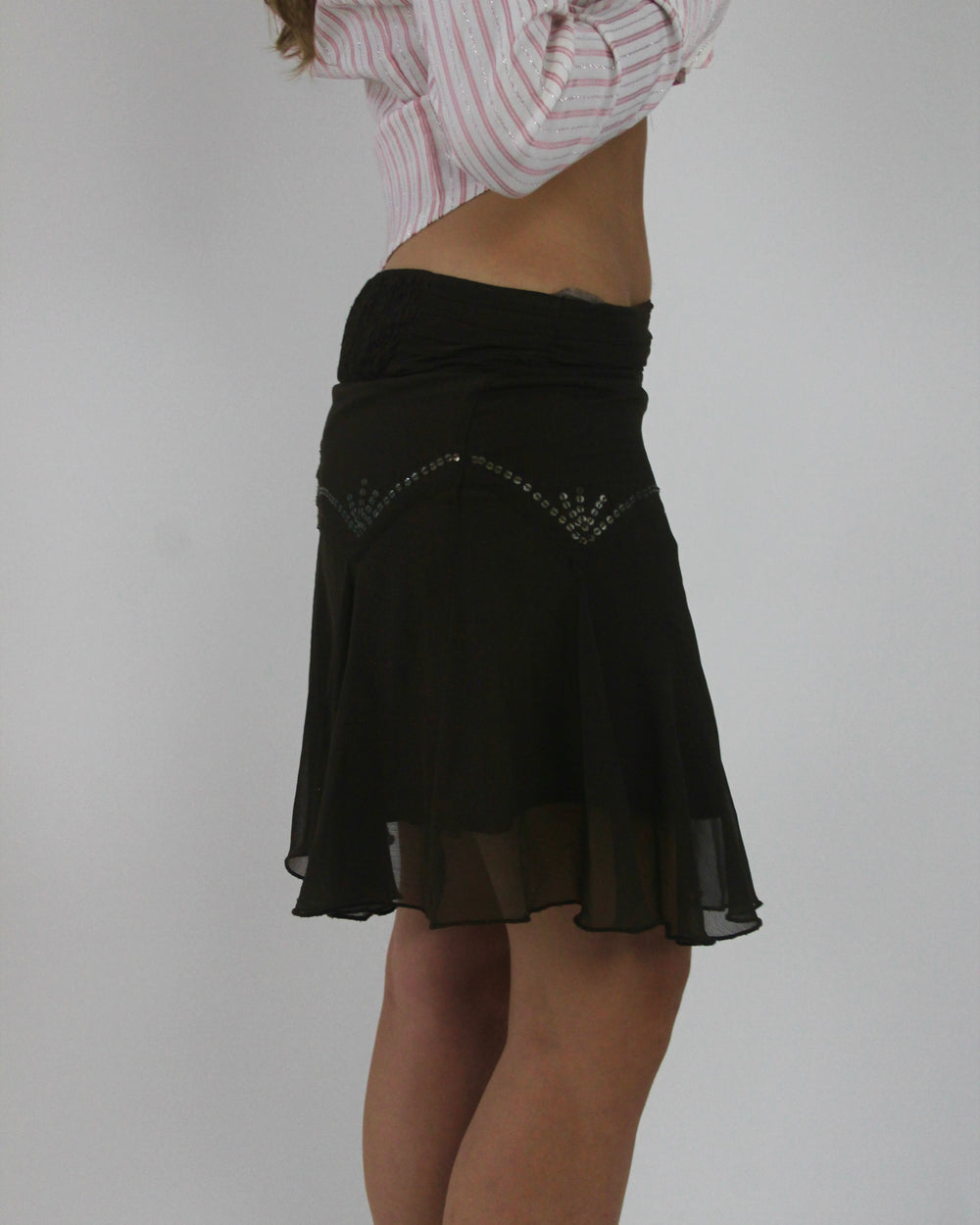 gossip girl drop | small brown beaded chiffon midi skirt