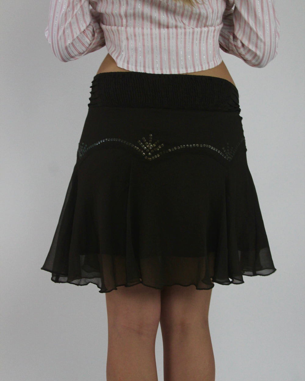 gossip girl drop | small brown beaded chiffon midi skirt