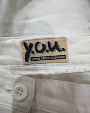 gossip girl drop | small white low-rise flared trousers
