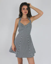 gossip girl drop | small black and white gingham halterneck mini dress