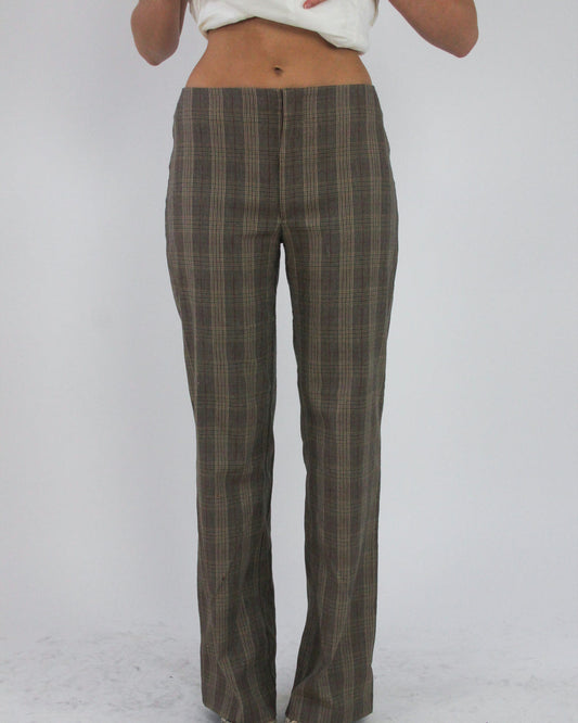 gossip girl drop | medium brown plaid flared trousers