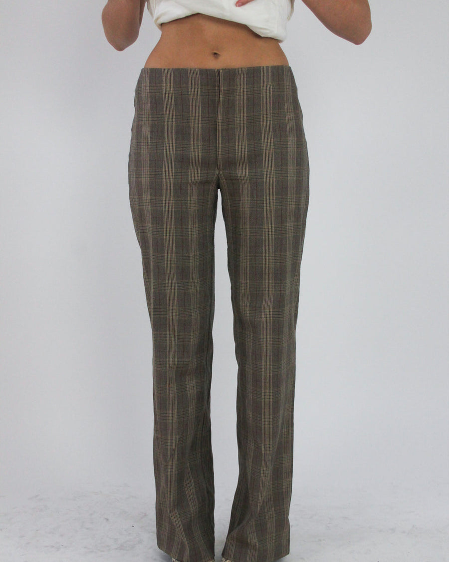 gossip girl drop | medium brown plaid flared trousers