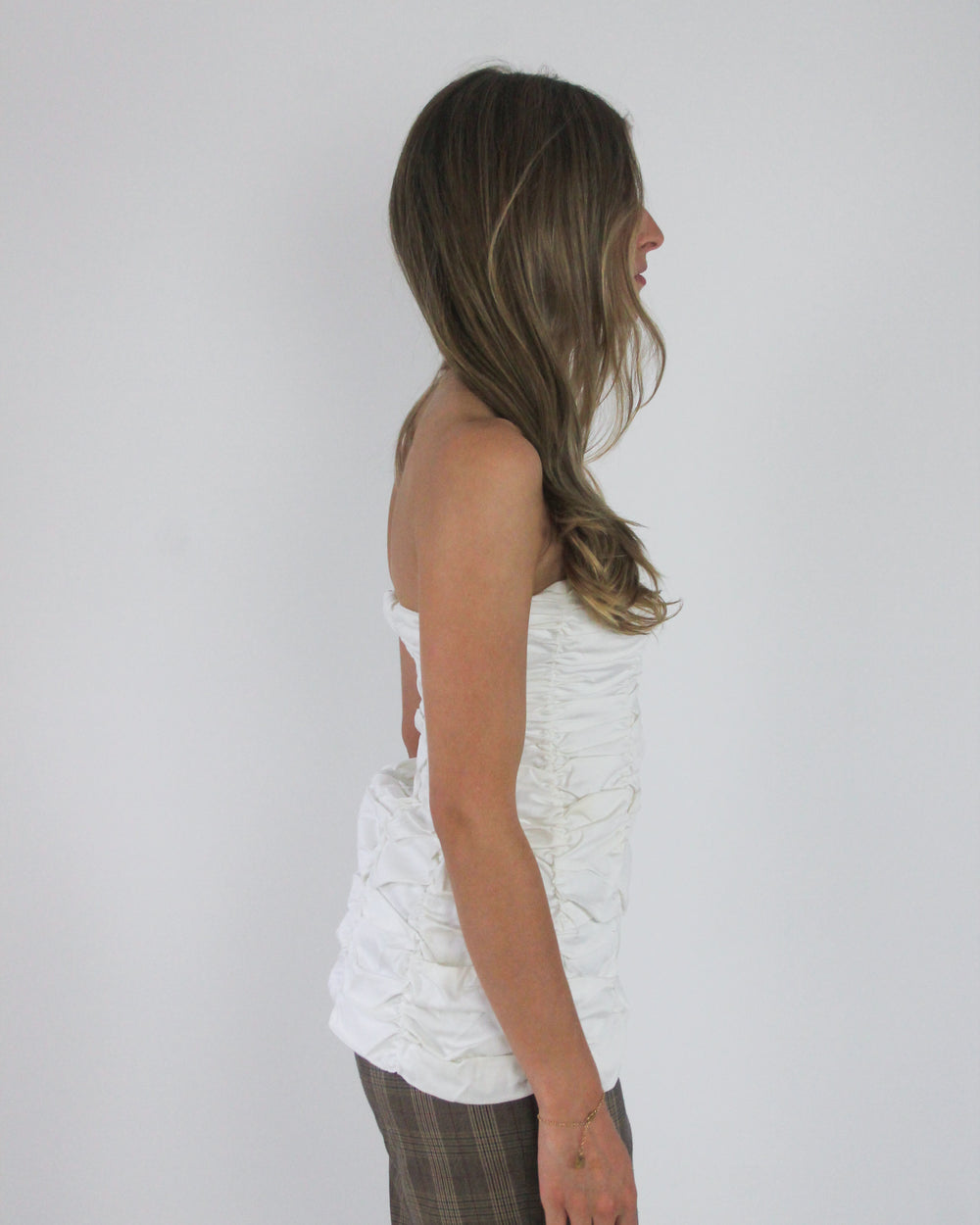 gossip girl drop | medium white ruched strapless top